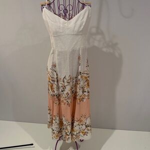 Joie White and Peach Floral Midi Dress